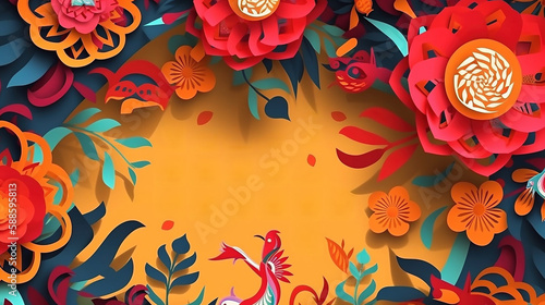 Nepali new year illustration, papercut art, generated AI technology