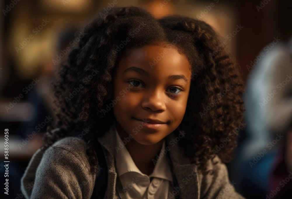 Black little girl in classroom. Generative AI Black little girl in classroom. Generative AI