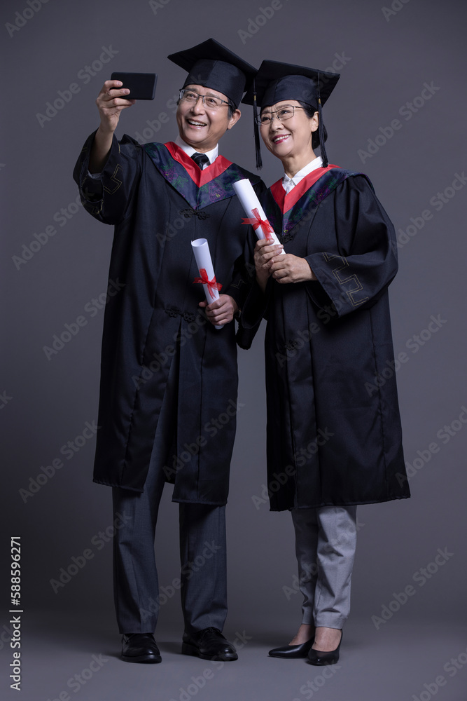 Senior Chinese students cheering for graduation Senior Chinese students cheering for graduation