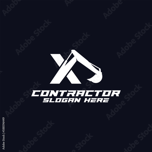 excavator silhouette logo, mining heavy equipment work excavator logo, construction logo vector