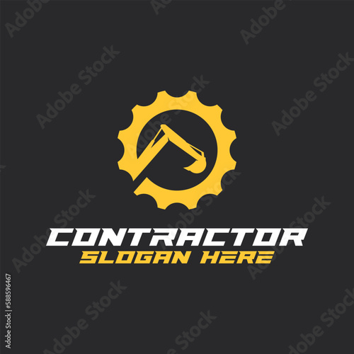 excavator silhouette logo, mining heavy equipment work excavator logo, construction logo vector