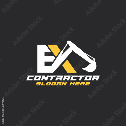 excavator silhouette logo, mining heavy equipment work excavator logo, construction logo vector