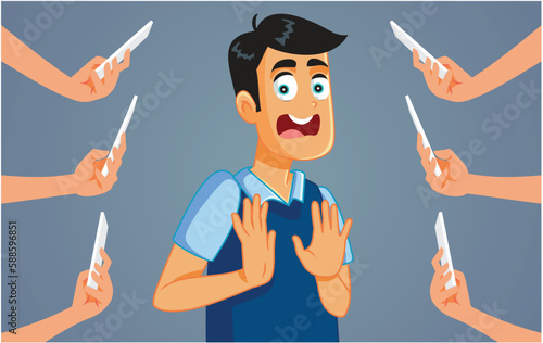 Man Asking No Photographing and Privacy Respect Vector Illustration. Unhappy person being staked and photograph without consent
