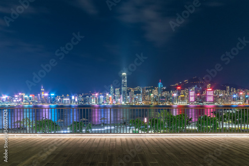 Night scenery of Victoria harbor of Hong Kong city