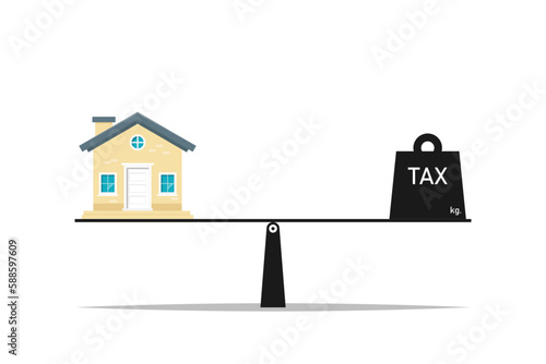 Management housing tax concept, Housing with tax weight on isolated background, Digital marketing illustration.