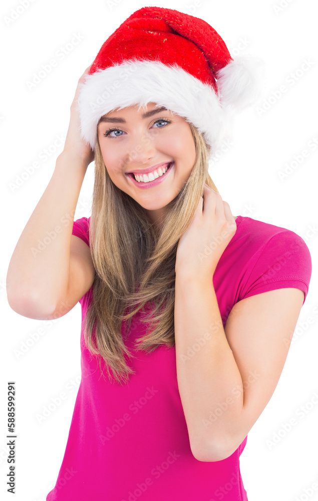 Festive blonde smiling at camera