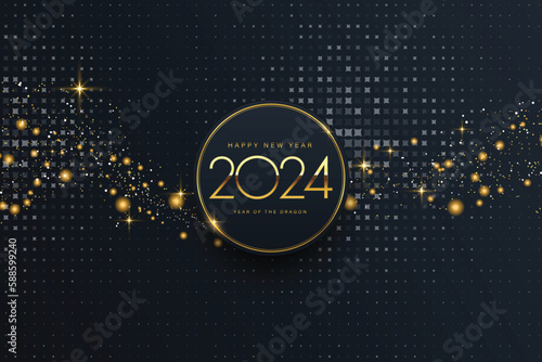 2024 Happy New Year elegant design - vector illustration of golden 2024 logo numbers on black background - perfect typography for 2024 save the date luxury designs and new year celebration.