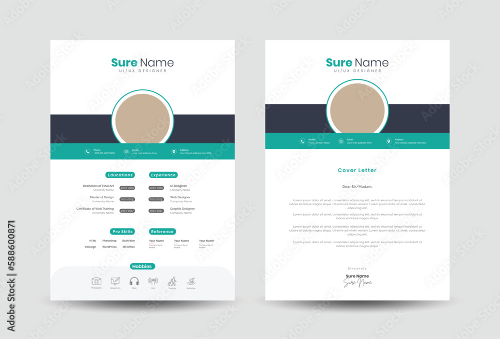 Resume or cv with cover letter design template Resume or cv with cover letter design template