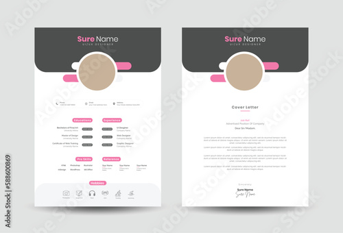 Resume or cv with cover letter design template