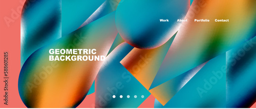 Glassmorphism landing page background template. Colorful glass shapes with metallic effect abstract composition for wallpaper, banner, background