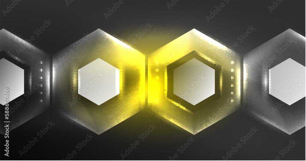 Neon hexagon background. Hi-tech design for wallpaper, banner, background, landing page, wall art, invitation, prints, posters Neon hexagon background. Hi-tech design for wallpaper, banner, background, landing page, wall art, invitation, prints, posters