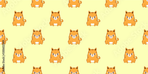 Fototapeta Naklejka Na Ścianę i Meble -  Vector cartoon character cute tabby cat seamless pattern background for design.