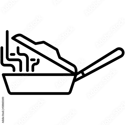 frying pan icon, line icon style, skillet hot grill symbol vector stock.