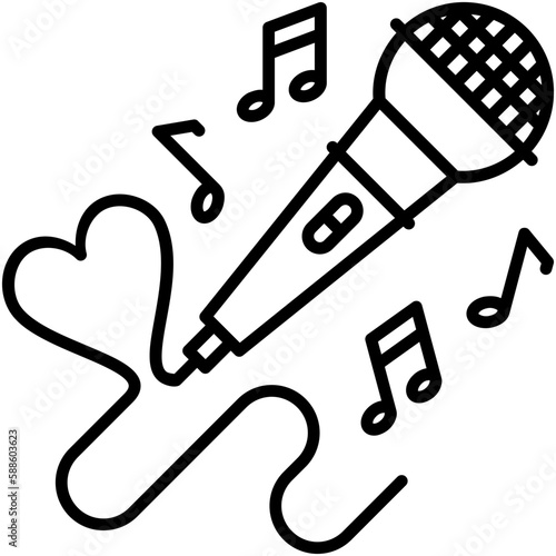 Karaoke Icon, Line Icon Style, Microphone Singer Symbol Vector Stock.