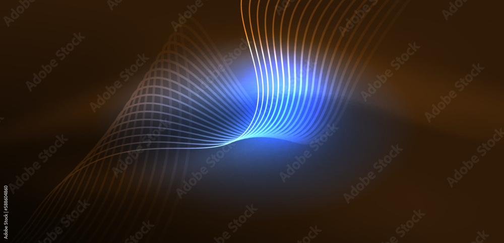 Shiny glowing neon wave. Neon light or laser show, electric impulse, power lines, techno quantum energy impulse, magic glowing dynamic lines Shiny glowing neon wave. Neon light or laser show, electric impulse, power lines, techno quantum energy impulse, magic glowing dynamic lines