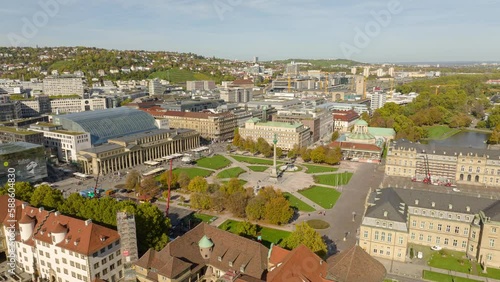 sunny day stuttgart city center main square aerial panorama 4k timelapse germany photo
