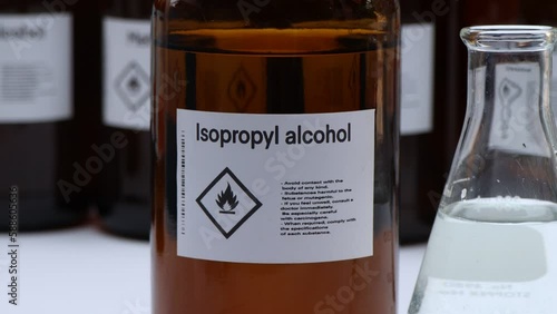 Isopropyl alcohol in glass,Hazardous chemicals and symbols on containers in industry or laboratory 