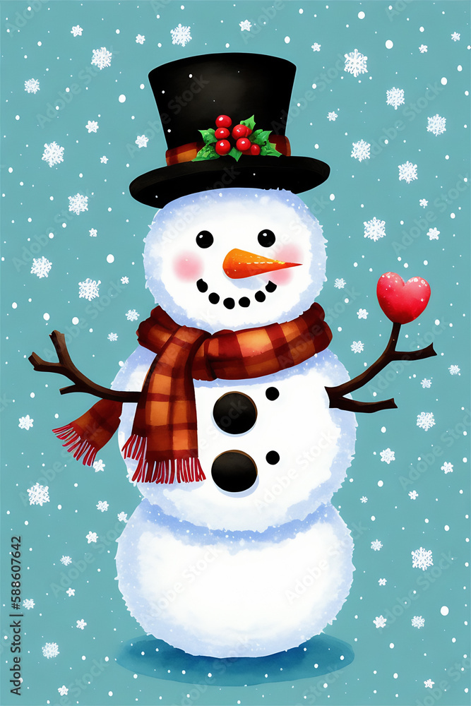 An adorable cute fluffy snowman character warmed up in winter clothes standing in nice hat and scarf with red nose ready to celebrate christmas created with generative ai
An adorable cute fluffy snowman character warmed up in winter clothes standing in nice hat and scarf with red nose ready to celebrate christmas created with generative ai