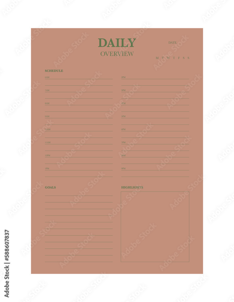 Daily Planner. Minimalist planner template set. Vector illustration. Daily Planner. Minimalist planner template set. Vector illustration.