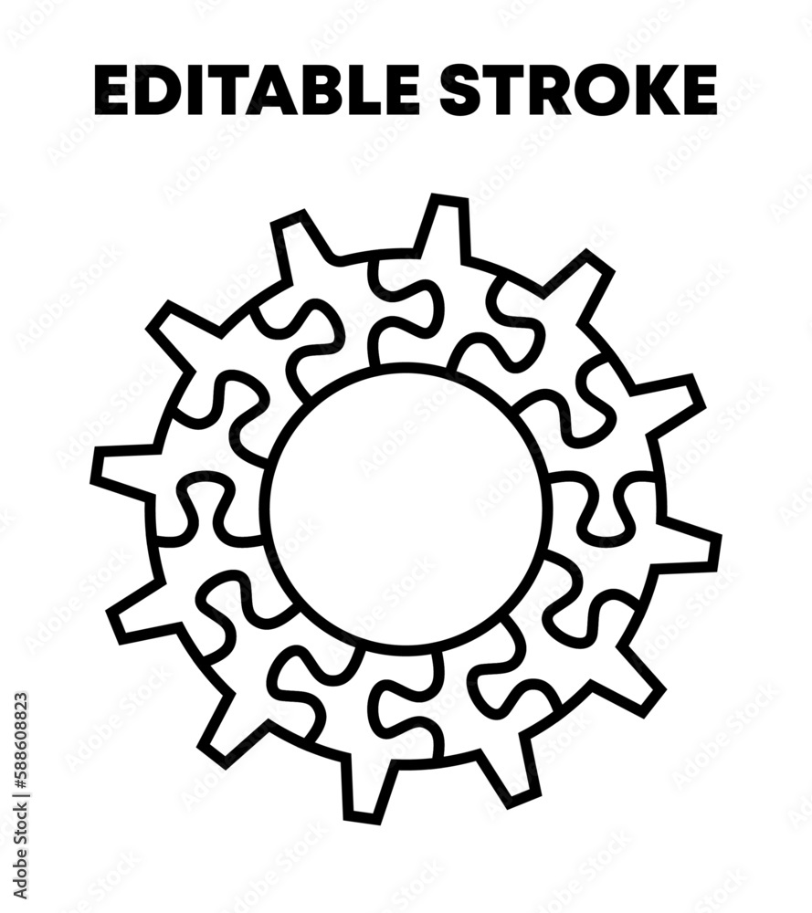 Puzzle gear editable stroke linear vector isolated on white background. Puzzle gear editable stroke linear vector isolated on white background.