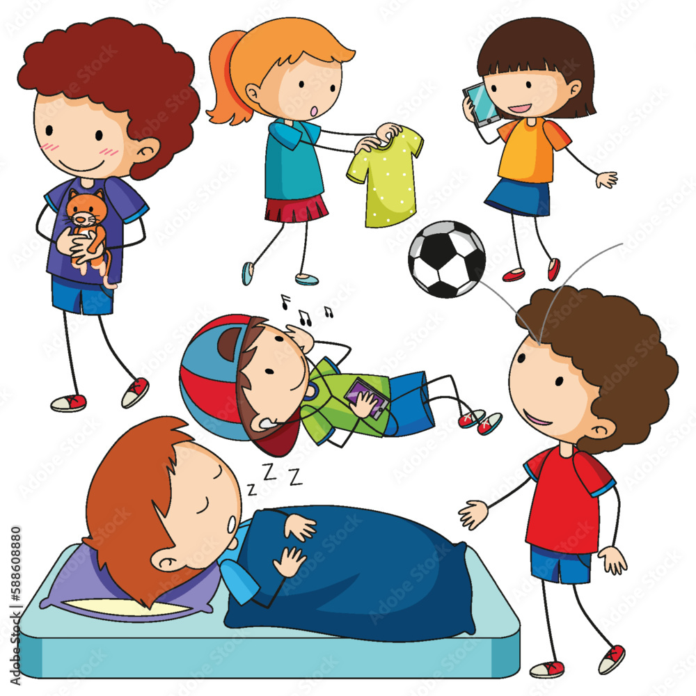 Obraz na plátně Fun Doodle Kids Doing Various Activities