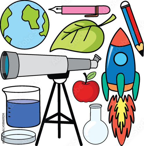 Colorful Science Objects and Icons Vector Set