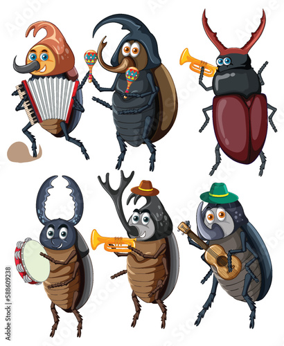 Set of beetle cartoon character
