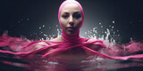Breast Cancer Generative AI Bald Woman Survivor or Fighter Swimming Pink Ribbons