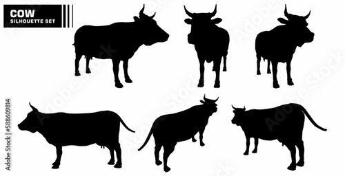 vector set of cow character silhouettes