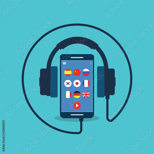 Learning Foreign Language Courses. Smartphone with Educational App. Vector illustration	