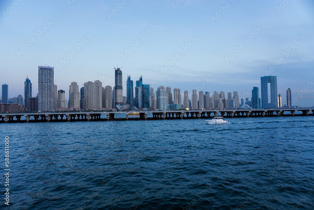 Dubai Marina in Dubai, UAE. View of the skyscrapers and the canal Dubai Marina in Dubai, UAE. View of the skyscrapers and the canal