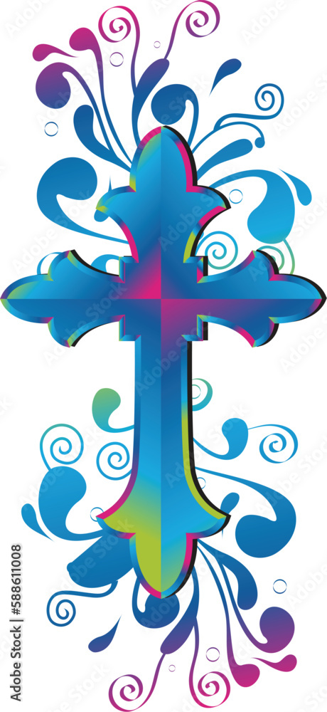 Cross Decorative and floral effects isolated Cross Decorative and floral effects isolated