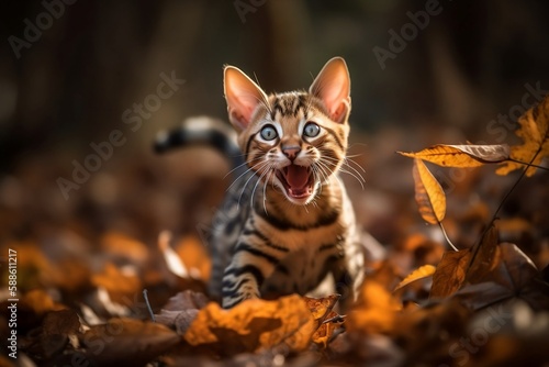 cat on leaves