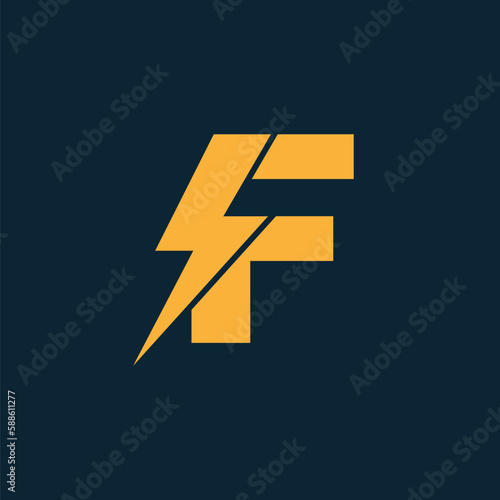 F Letter Logo With Lightning Thunder Bolt Vector Design. Electric Bolt Letter F Logo Vector Illustration.
