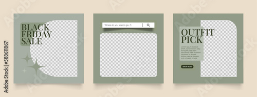 social media template banner fashion sale promotion in green color. fully editable instagram and facebook square post frame puzzle organic sale poster