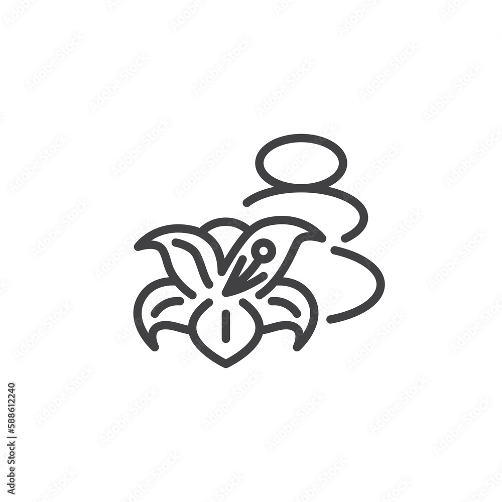 SPA stones with plumeria flowers line icon SPA stones with plumeria flowers line icon