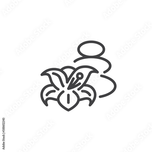 SPA stones with plumeria flowers line icon