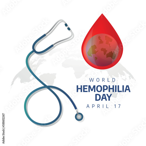World hemophilia day. hemophilia day vector illustration. hemophilia day illustration with blood and stethoscope. flat illustration.