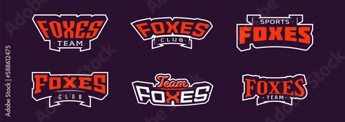 A set of bold fonts for fox mascot logo. Collection of text style lettering for esports, fox mascot logo, sports team, college club logo. Font on ribbon. Vector illustration isolated on background