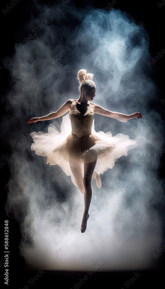 Ballerina Ballet Dancer in Ballet Gown in Smoky Background Generative AI