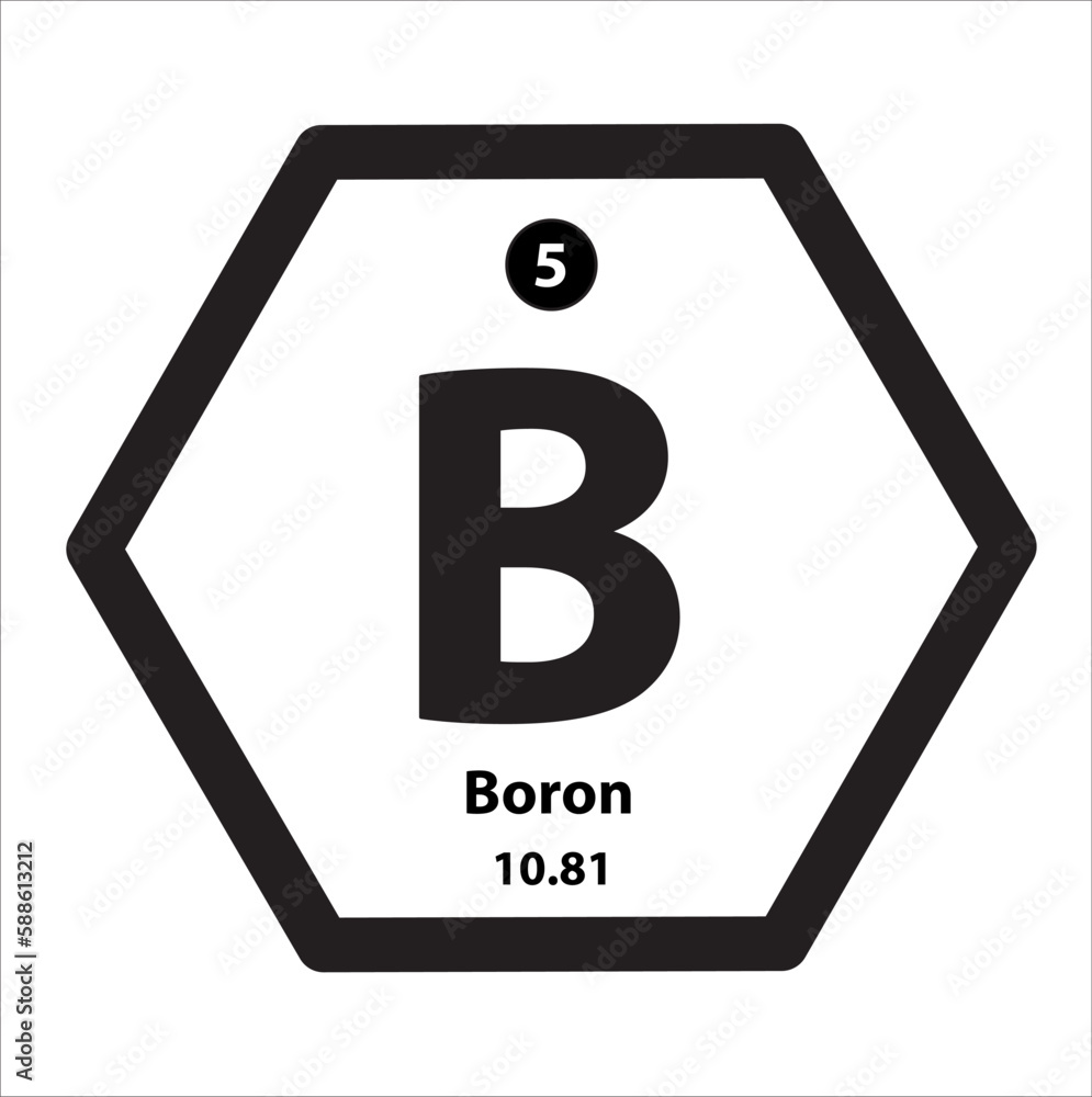 Icon structure Boron (B) chemical element icon hexagon shape black border white background. Cesium is a chemical element with atomic number and symbol. Study in science for education. Icon structure Boron (B) chemical element icon hexagon shape black border white background. Cesium is a chemical element with atomic number and symbol. Study in science for education.