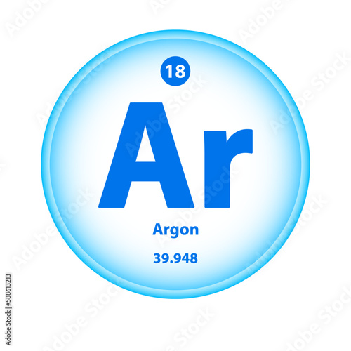 Structure Chemical element Argon (Ar) symbol. Science atom table atomic icon. Simple circle blue white guardian vector illustration 3D. Atomic number for Lab science or chemistry class. © Thepporn