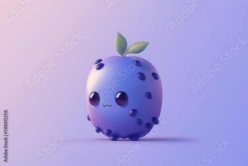 3d Kawaii blueberry  generative ai