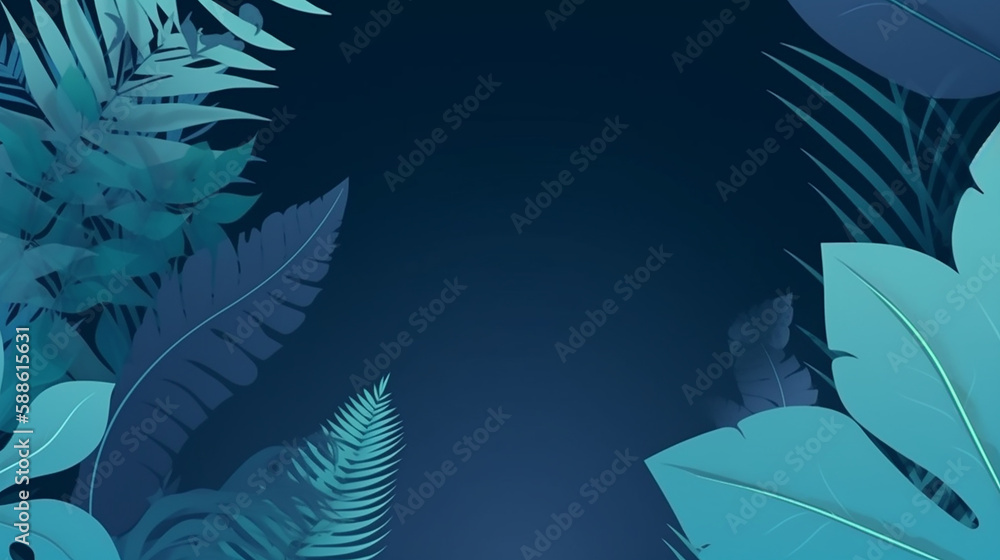 Fototapeta premium Blue Collection of tropical leaves, foliage plant with space background