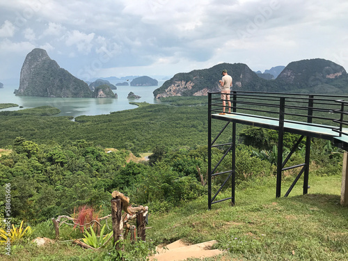 Landscape and scenery visible from Samet Nangshe. Samet Nangshe is a series of viewpoints along a hillside in Phang Nga Province, Thailand. photo