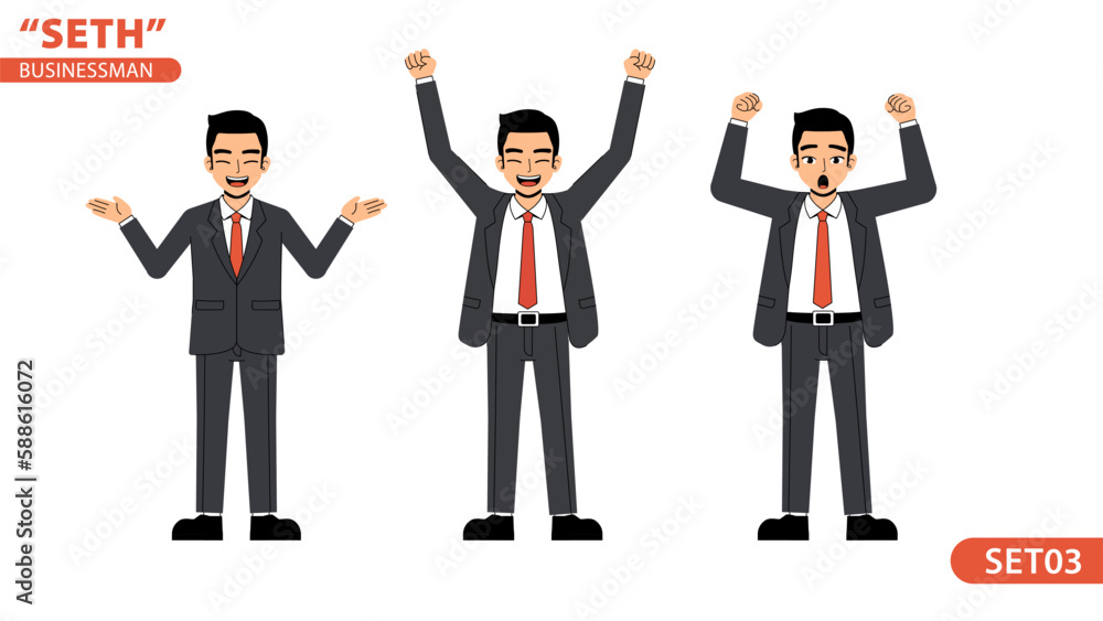 Seth Business Man Celebration Grateful Yeah! Cheerful Success Happy Funny Pose Standing Character Design Set Seth Business Man Celebration Grateful Yeah! Cheerful Success Happy Funny Pose Standing Character Design Set
