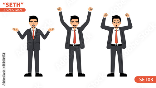 Seth Business Man Celebration Grateful Yeah! Cheerful  Success Happy Funny Pose Standing Character Design Set