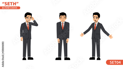 Seth Business Man Failure Tired Lost Pose Overthinking Standing Character Design Set