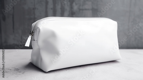 Blank white makeup bag, mock up, front facing view