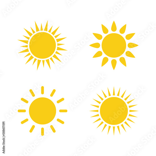 Sun icon set. Yellow sun vector icons collection.